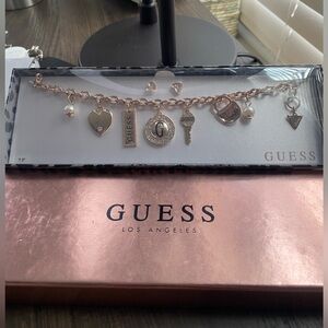 Guess Rose Gold Charm Bracelet & Earrings Set